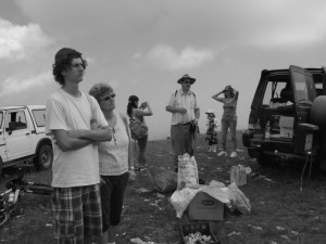 Carla, Lawrence and me by car being bystanders; Sybil and Noemi being photographed by Chinese nanny behind