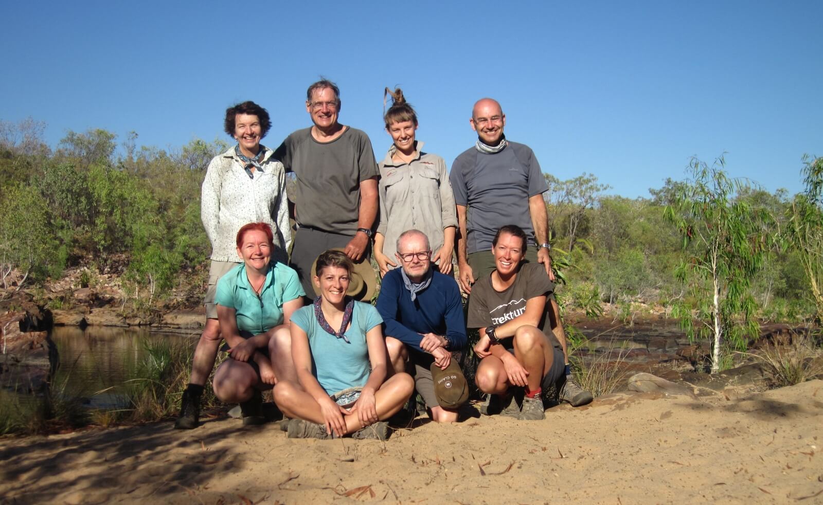 Companions on the trail: (top l to r) Lucy, Adam, Stella, Darrell (bottom l to r) Sue Ellen, Michelle, Alan, Kate