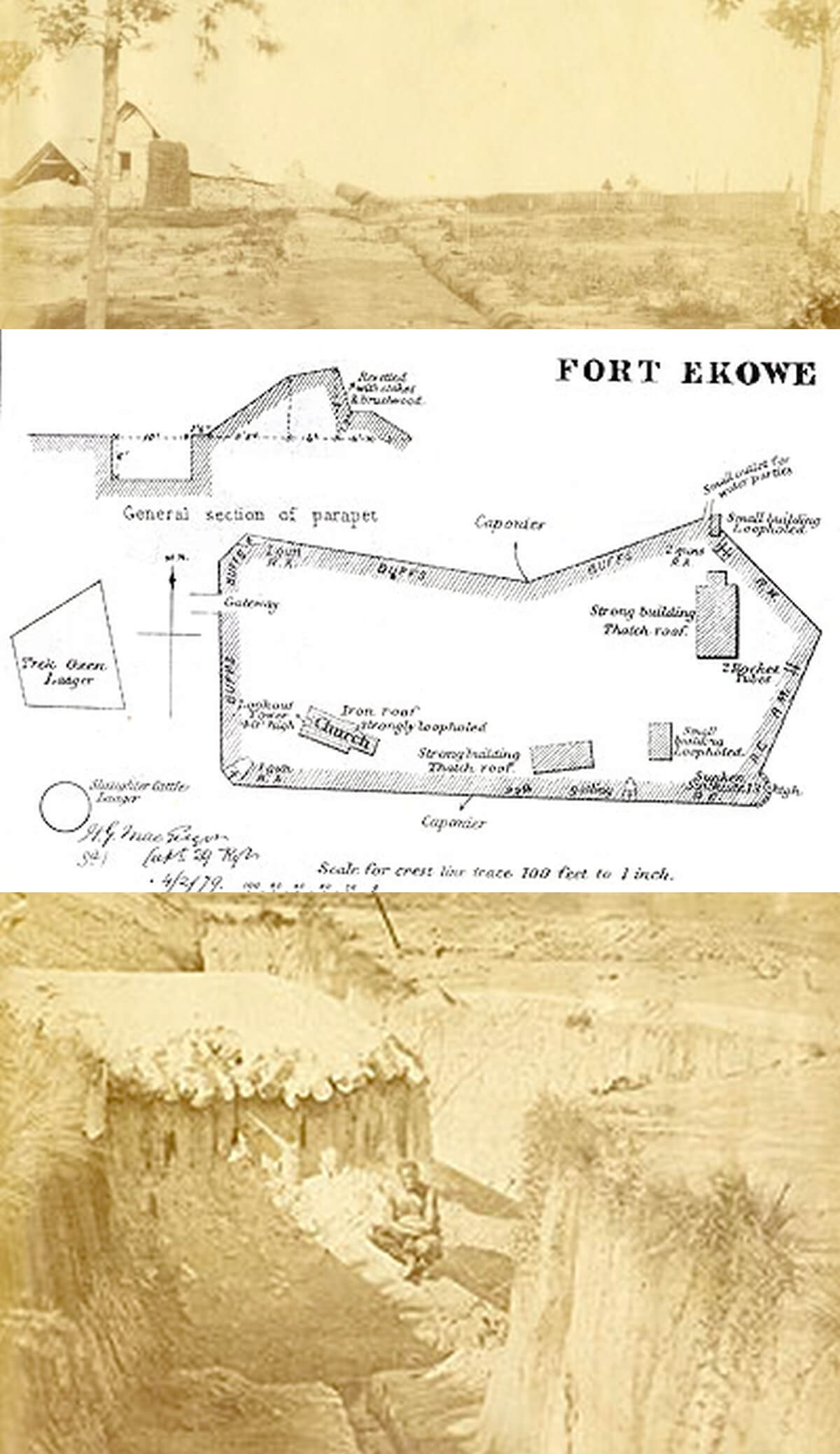Drawings and map of Fort Eshowe 1879
