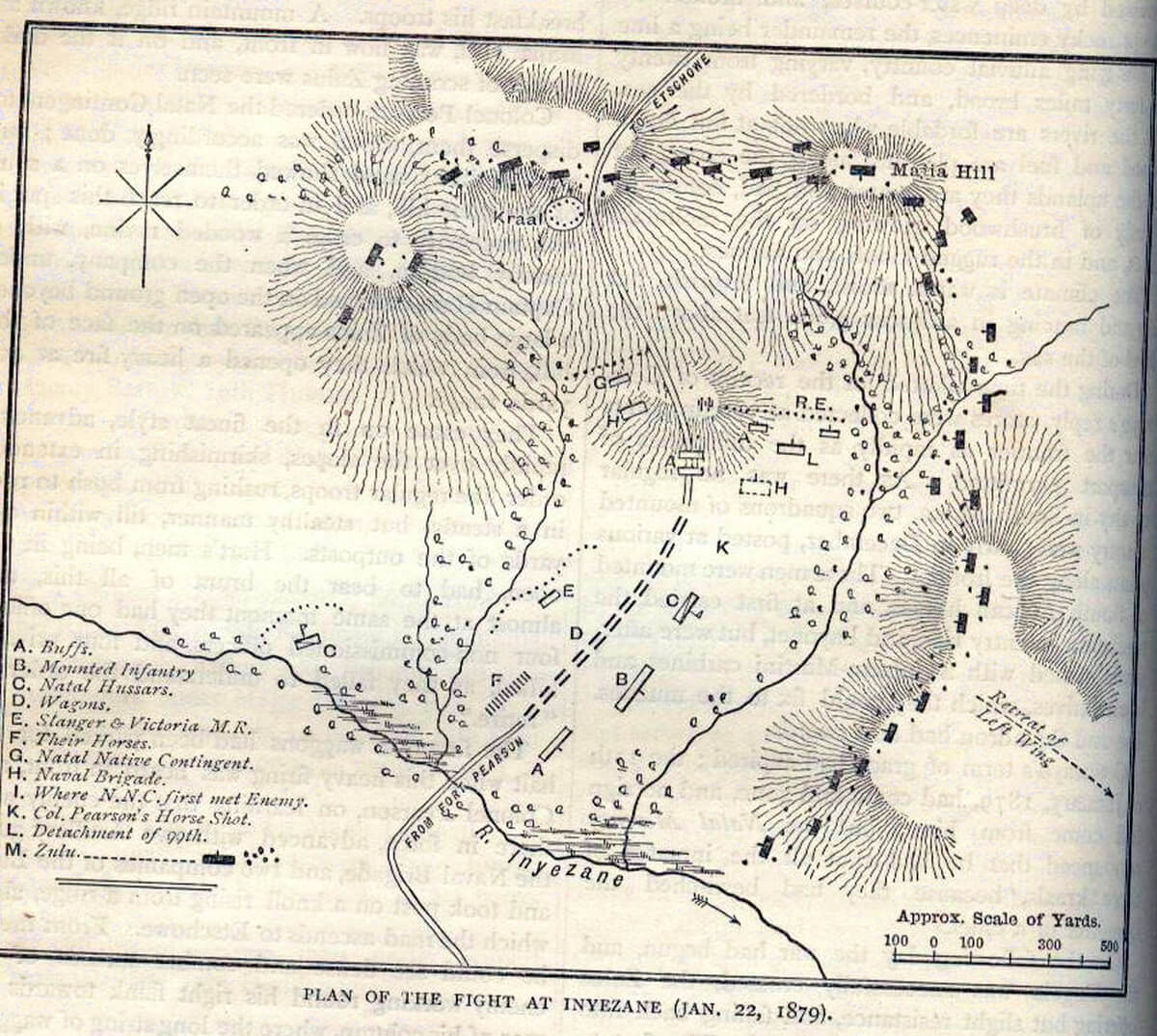 Map of Battle: W J Newmarch is positioned with Natal Hussars at ‘C’