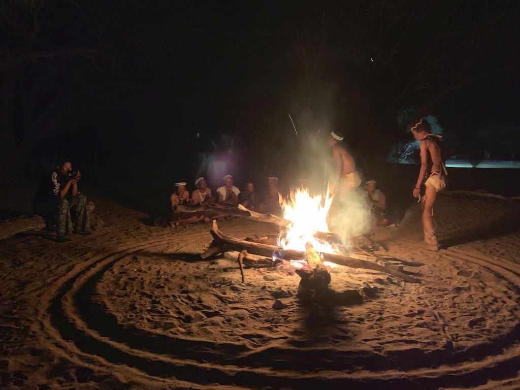 Tourist dance at Dquae Quare Lodge, Botswana